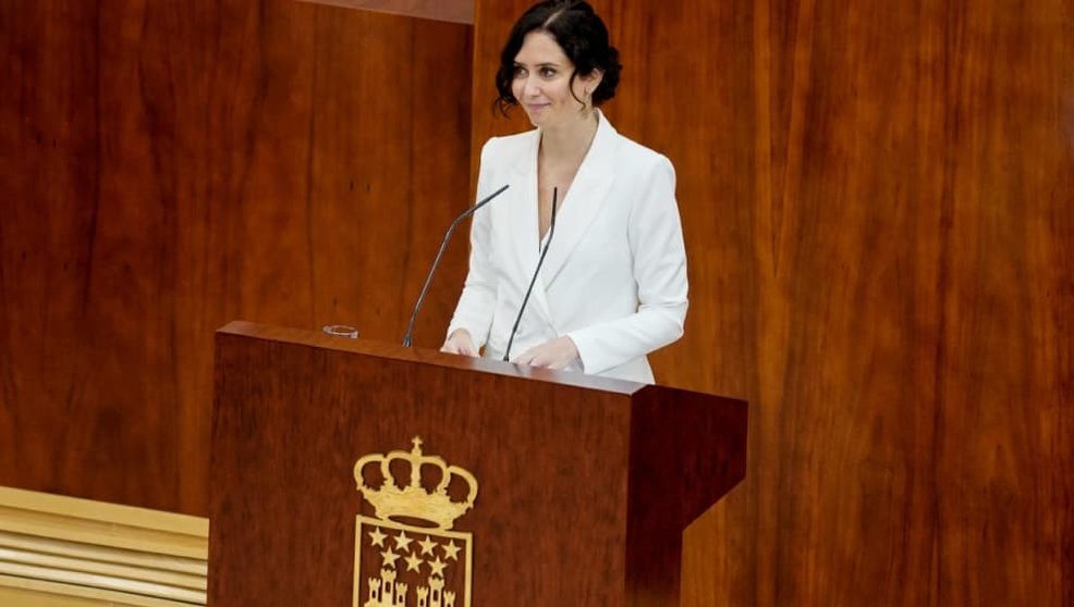 Isabel Díaz Ayuso durante su comparecencia en la Asamblea de Madrid
