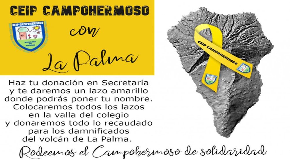 Cartel de la campaña de donación para La Palma / Foto: CEIP Campohermoso