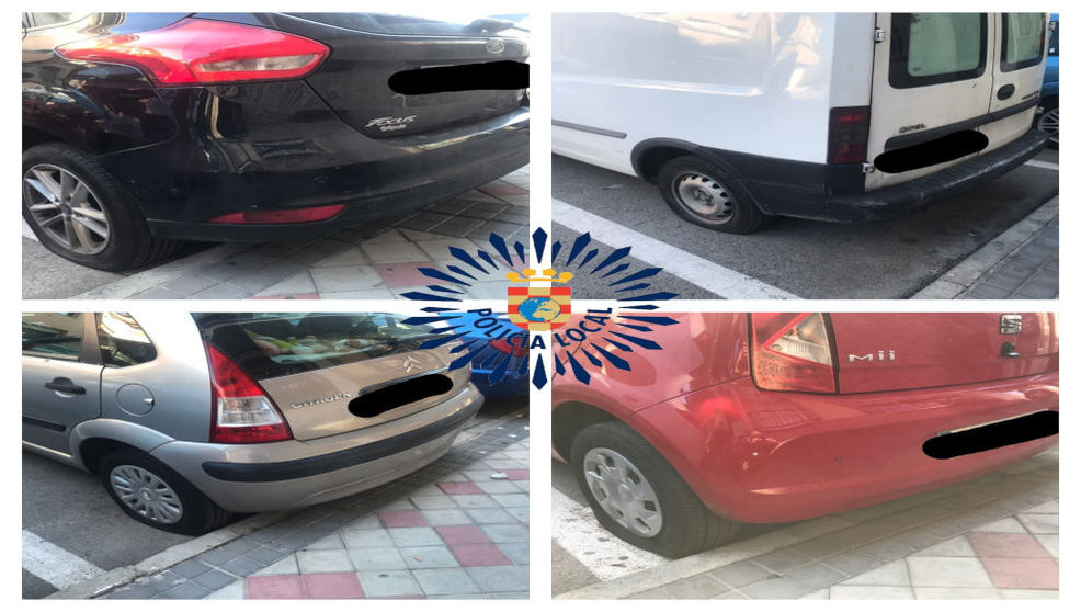 Vehículos afectados por el acto vandálico. / Foto: Policía Local de Pinto